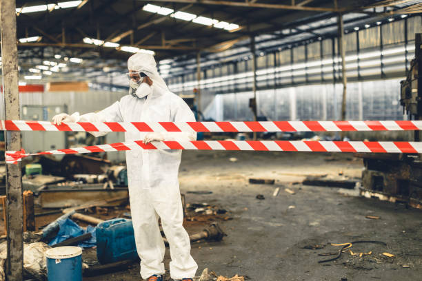 Professional Sewage Cleanup technician working in Beach City, TX